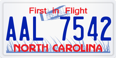 NC license plate AAL7542
