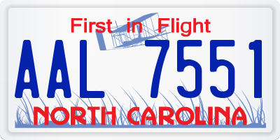 NC license plate AAL7551