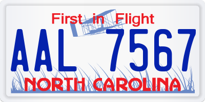 NC license plate AAL7567