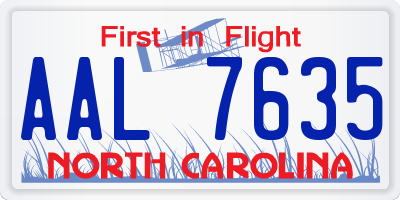 NC license plate AAL7635