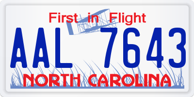 NC license plate AAL7643