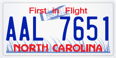 NC license plate AAL7651