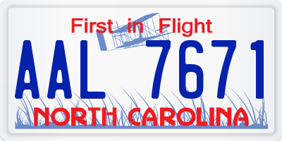 NC license plate AAL7671