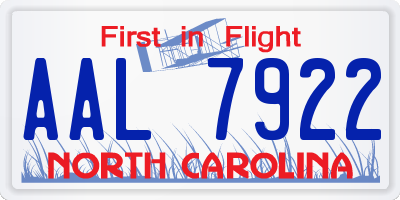 NC license plate AAL7922