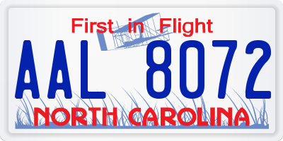 NC license plate AAL8072