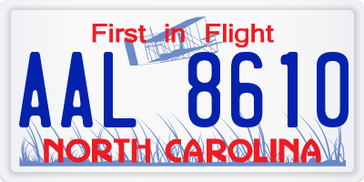 NC license plate AAL8610