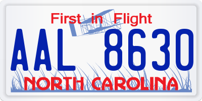 NC license plate AAL8630