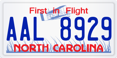NC license plate AAL8929