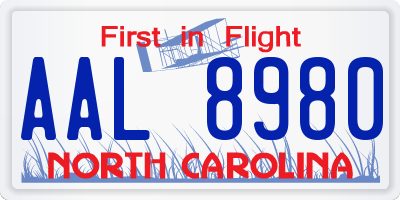 NC license plate AAL8980