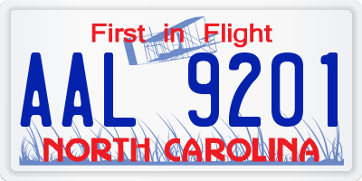 NC license plate AAL9201