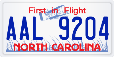 NC license plate AAL9204