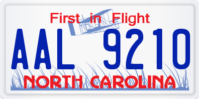 NC license plate AAL9210