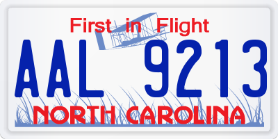 NC license plate AAL9213