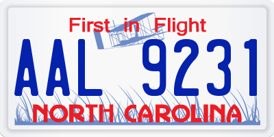 NC license plate AAL9231