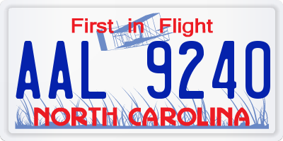 NC license plate AAL9240