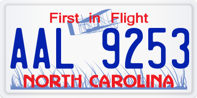 NC license plate AAL9253