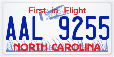 NC license plate AAL9255