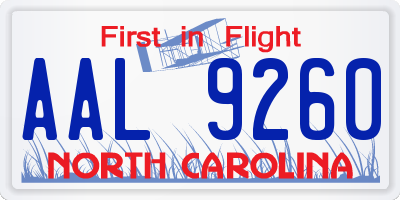 NC license plate AAL9260