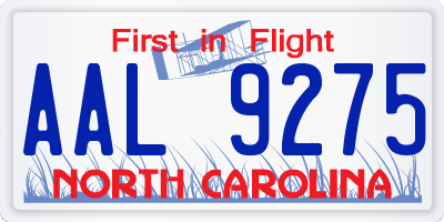 NC license plate AAL9275