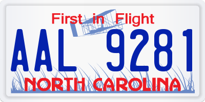 NC license plate AAL9281