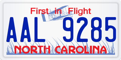 NC license plate AAL9285