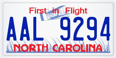 NC license plate AAL9294