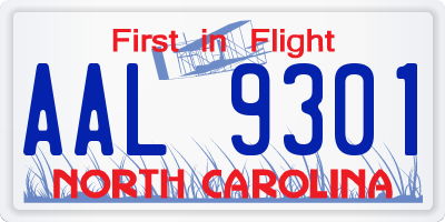 NC license plate AAL9301