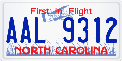 NC license plate AAL9312