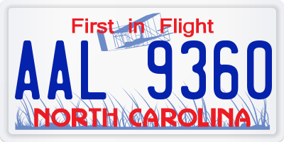 NC license plate AAL9360