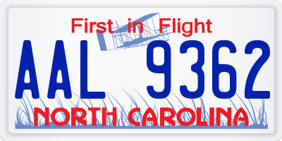 NC license plate AAL9362