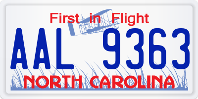 NC license plate AAL9363