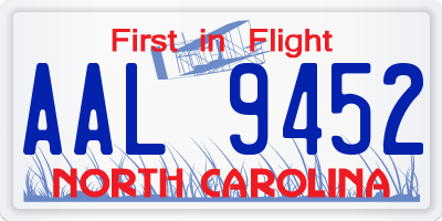 NC license plate AAL9452