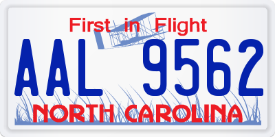 NC license plate AAL9562