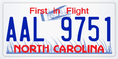 NC license plate AAL9751