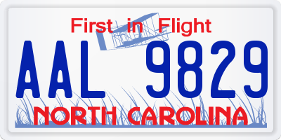 NC license plate AAL9829