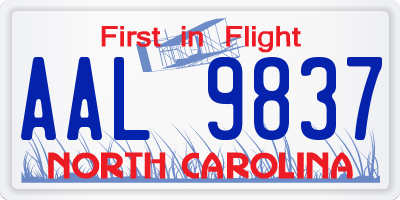 NC license plate AAL9837