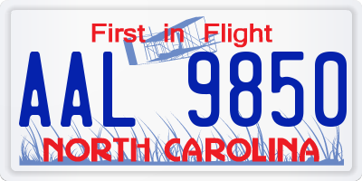 NC license plate AAL9850