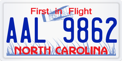 NC license plate AAL9862