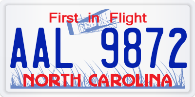 NC license plate AAL9872