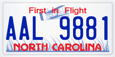 NC license plate AAL9881