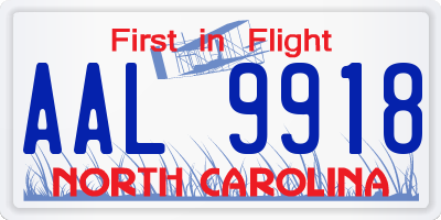 NC license plate AAL9918