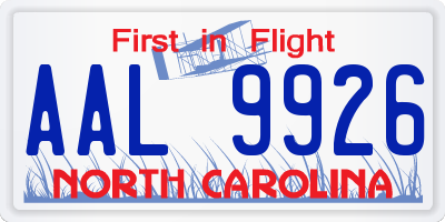 NC license plate AAL9926