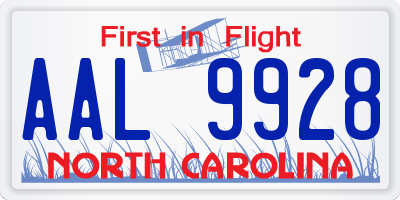NC license plate AAL9928