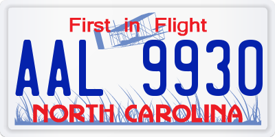 NC license plate AAL9930