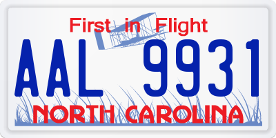 NC license plate AAL9931