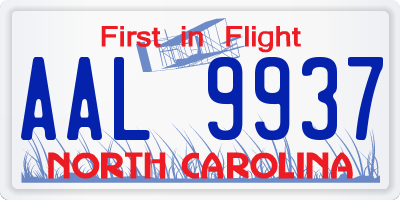 NC license plate AAL9937