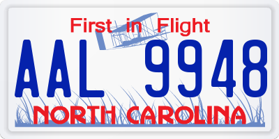 NC license plate AAL9948