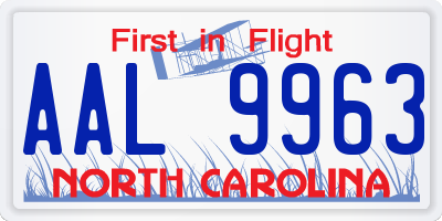 NC license plate AAL9963