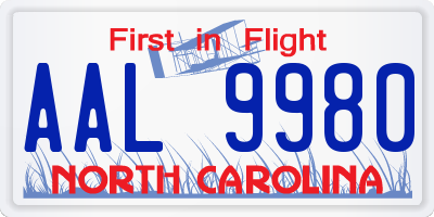 NC license plate AAL9980