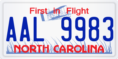 NC license plate AAL9983